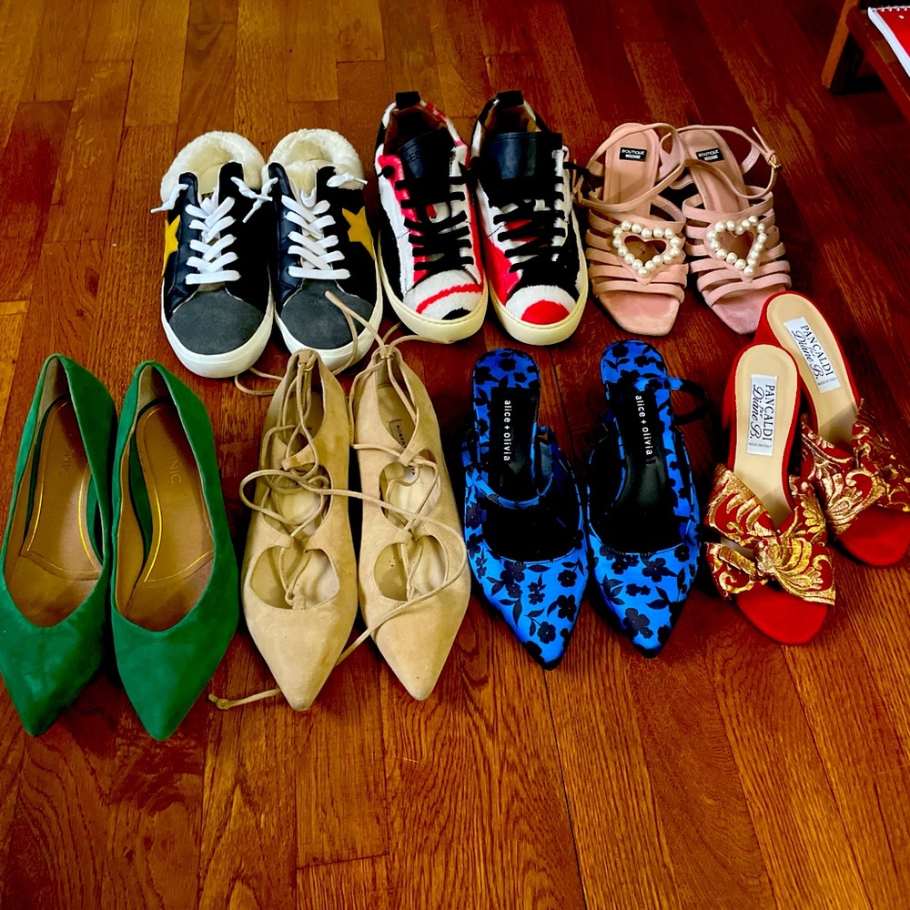 Luxury name brand shoes, most from Italy. Sizes 7 1/2 and 8